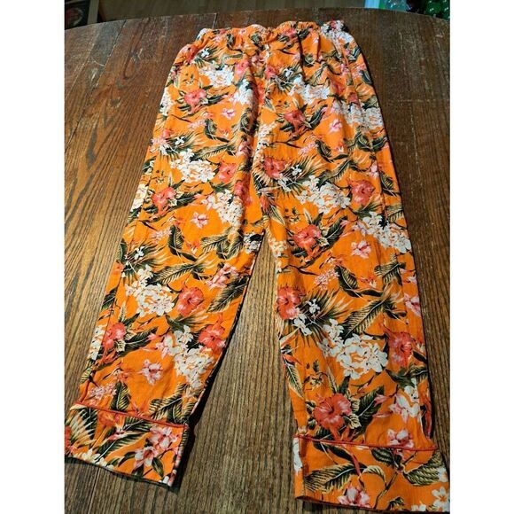 Large/XL Elastic Drawstring Waist Tropical Hawaiian Ankle Capri Loungewear Pants - Picture 1 of 4